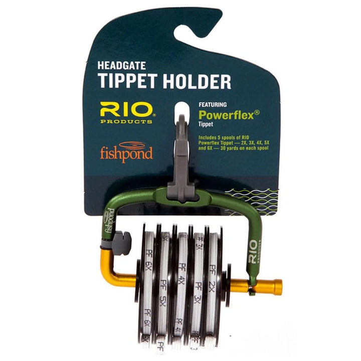 Fishpond Headgate Tippet Holder Loaded with RIO Powerflex tippet in package
