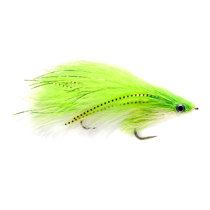 Fulling Mill Con-Man Chartreuse/White, articulated deer hair streamer