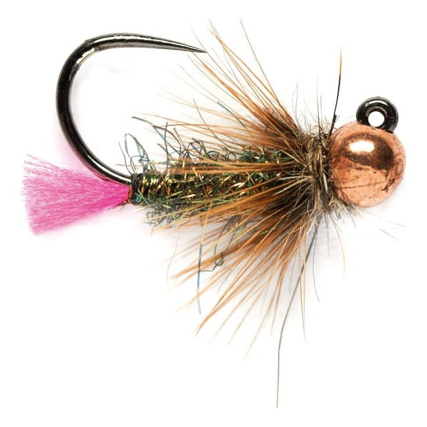 Fulling Mill Pink Tag Jig Black, tungsten bead jig nymph with a bright tag