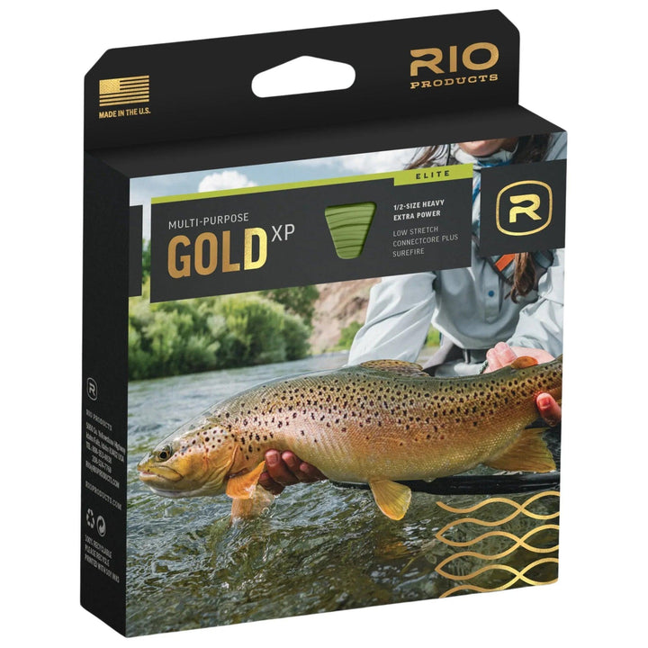 RIO Elite Gold XP fly line box with brown trout photo on the packaging