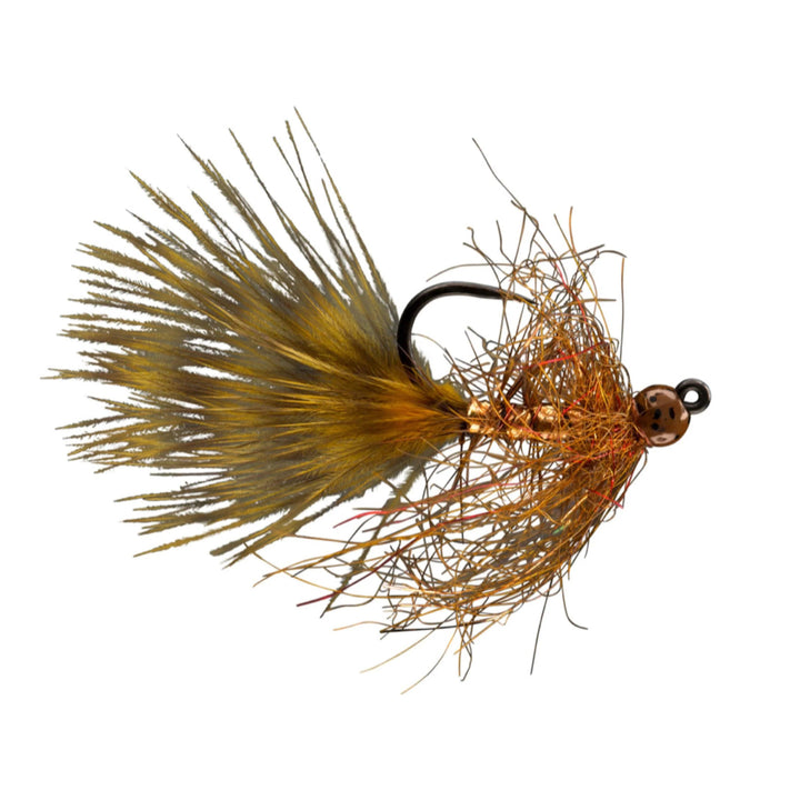 RIO Gold Jigger Brown, micro bugger with gold tungsten jig head