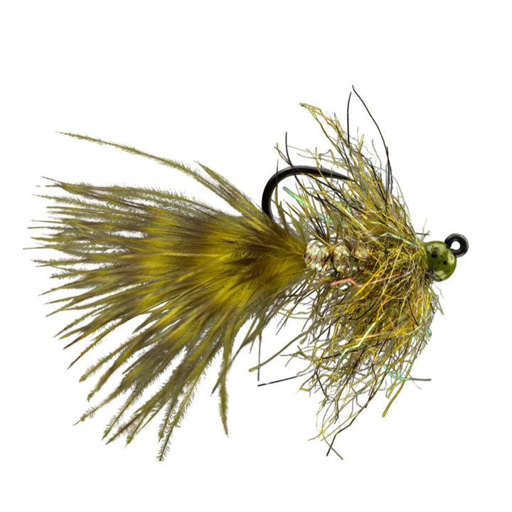 RIO Gold Jigger Olive, micro bugger with gold tungsten jig head