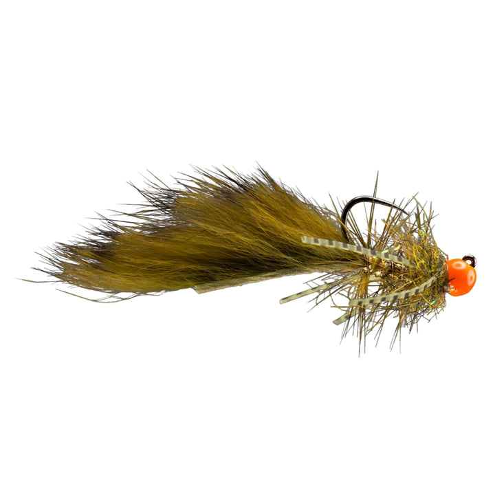 RIO Rio's Rubber Leg Soccer Mom Olive, micro leech with bead, rubber legs and jig hook