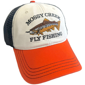 Mossy Creek Logo Unstructured Trucker Stone/Black/Orange - Mossy Creek Fly Fishing