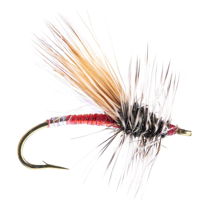 Umpqua Mini Hot Garcia Red dry fly with hot tinsel butt and elk hair wing