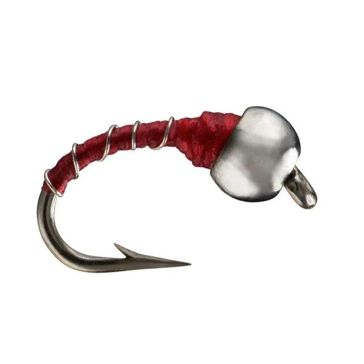 Umpqua Zebra Midge Red nymph with tungsten bead and ribbed body