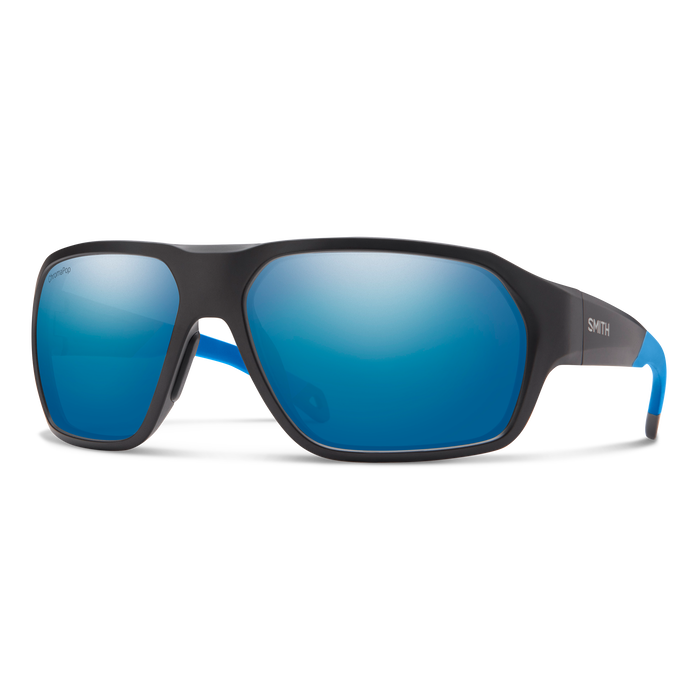 Smith Deckboss Matte Black and Blue ChromaPop Glass Polarized Blue Mirror Lens Sunglasses