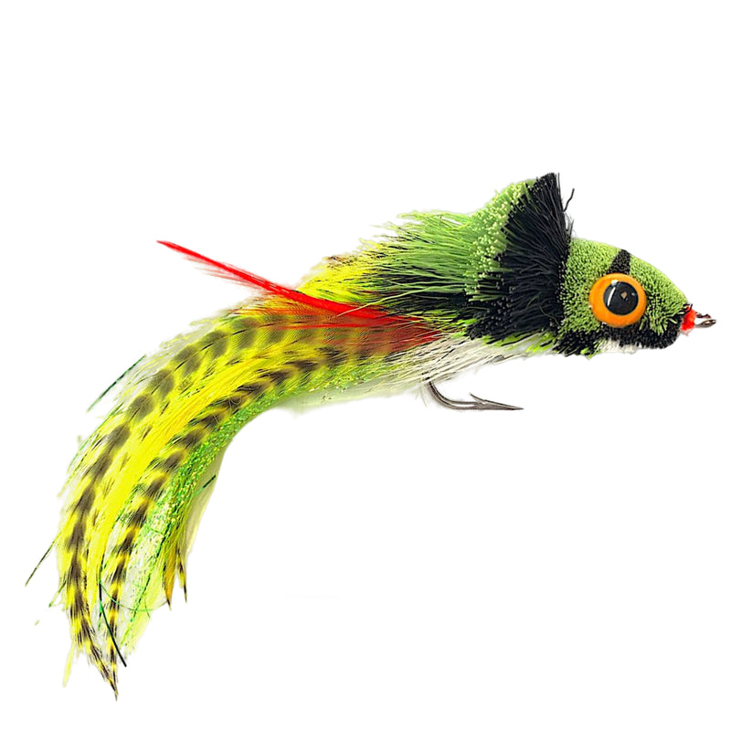 Fly Fishing Pike Flies YELLOW SWIMMING FROG Pack of 2 with Weed