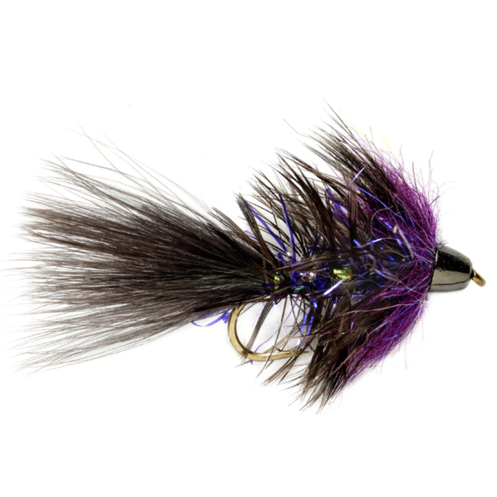 Fulling Mill Baby Complex Twist Gray & Purple, small conehead bugger streamer