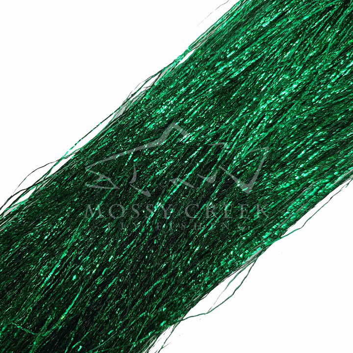 Kreinik Flash fly tying material in Green, close-up of the strands