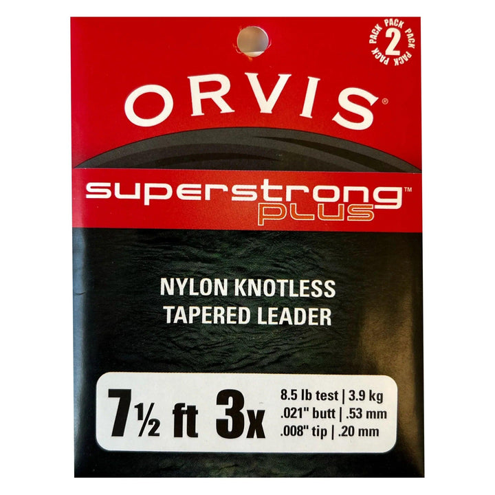 Orvis SuperStrong Plus Tapered Fly Fishing Leader 2PK (7.5 foot) package, 3X label shown