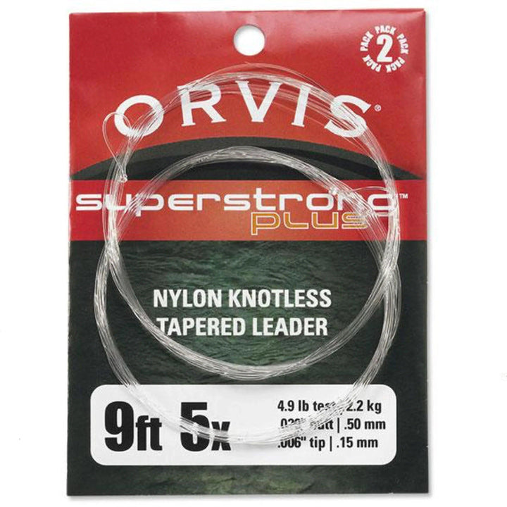 Orvis SuperStrong Plus Tapered Fly Fishing Leader 2PK (9 foot) package, 5X label shown