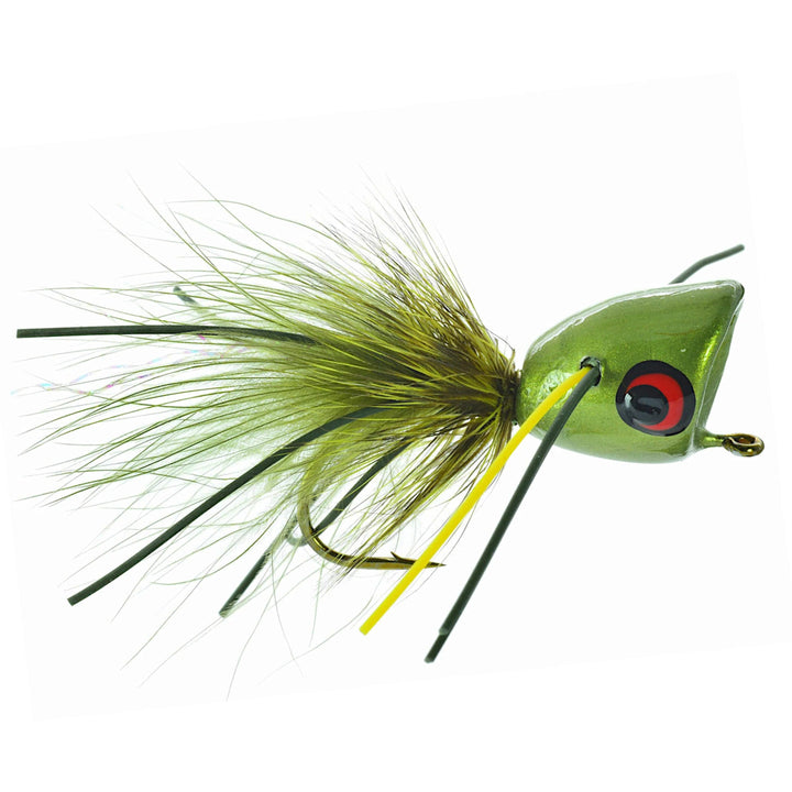 Umpqua Bass Popper Moss Man fly with popper head and rubber legs