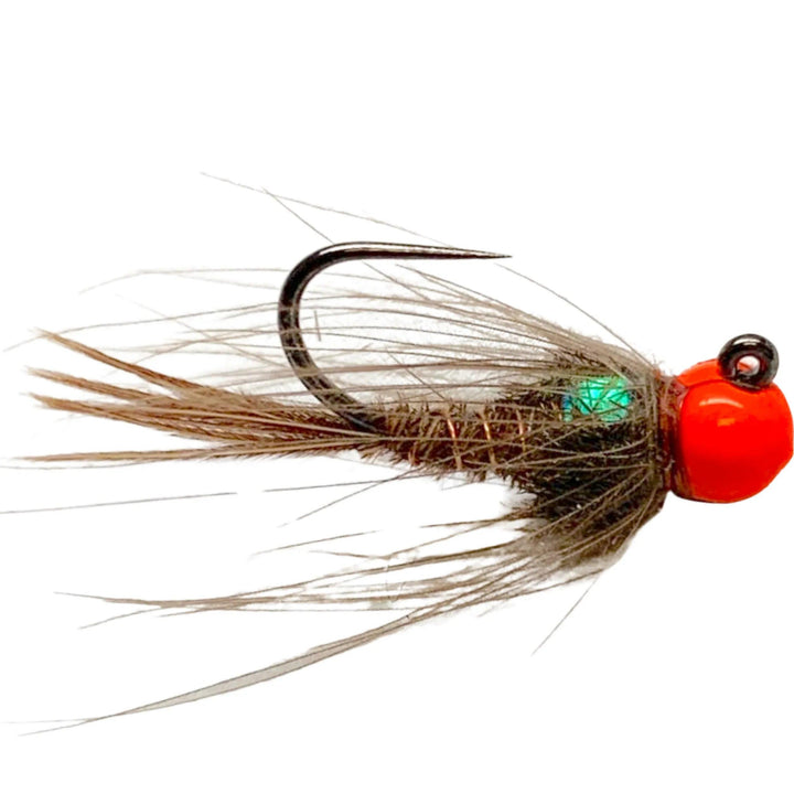 Umpqua Hot Orange Bead Jig CDC Pheasant Tail Nymph fly with tungsten bead, pheasant-tail body and CDC collar
