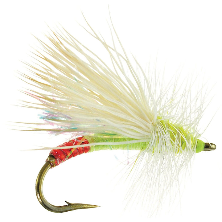 Umpqua Mini Hot Garcia Yellow dry fly with hot tinsel butt and elk hair wing