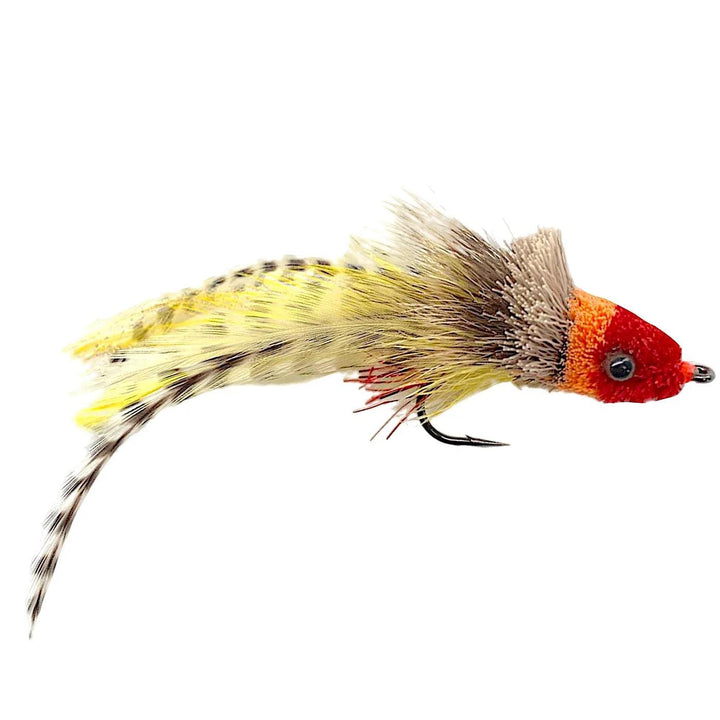 Umpqua Swimming Baitfish Red/Yellow bass fly with furry head and feathered tail