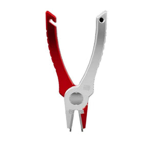 Abel pliers with one red and one platinum handle, front view