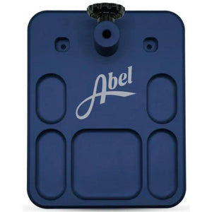 Abel Vise Base in Satin Deep Blue, top view showing three vise positions and five milled pockets