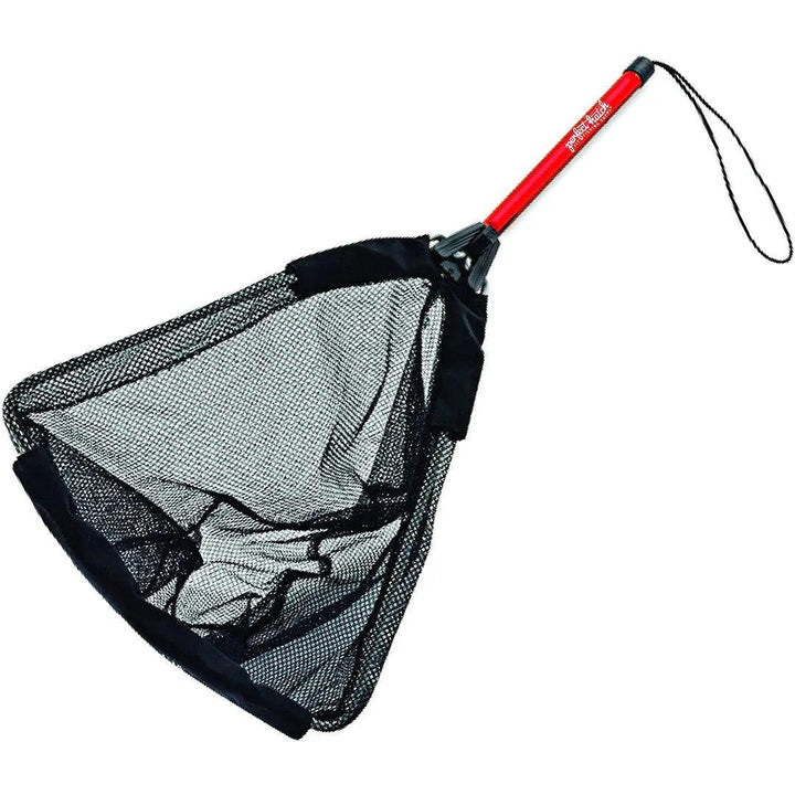 Perfect Hatch collapsible net with a red aluminum handle and black knotless netting