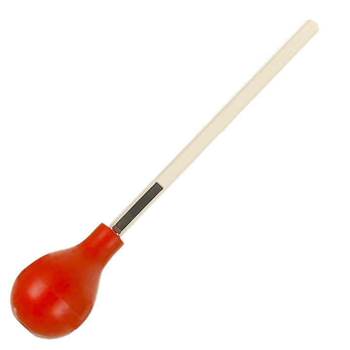 Fly-Rite stomach pump with a red rubber squeeze bulb and a long white tapered tube