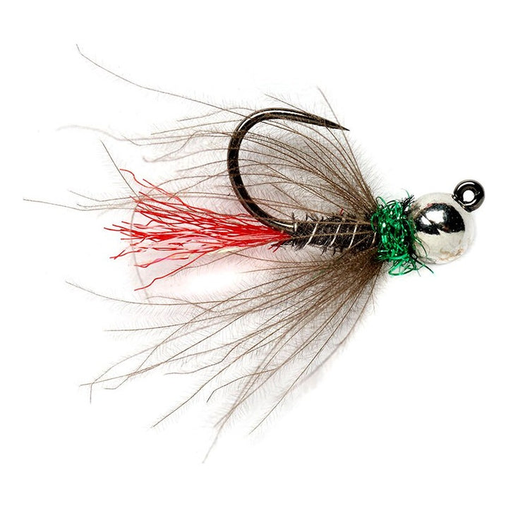 Fulling Mill Red Tag Jig Black, tungsten bead jig nymph with a bright tag