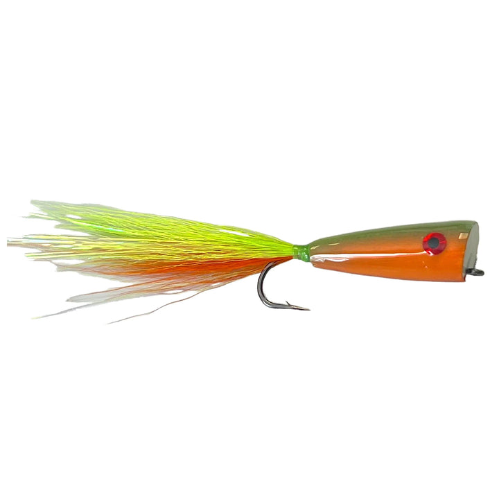 Mattioli Saltwater Popper Chartreuse and Orange, saltwater foam popper by Mattioli Flies