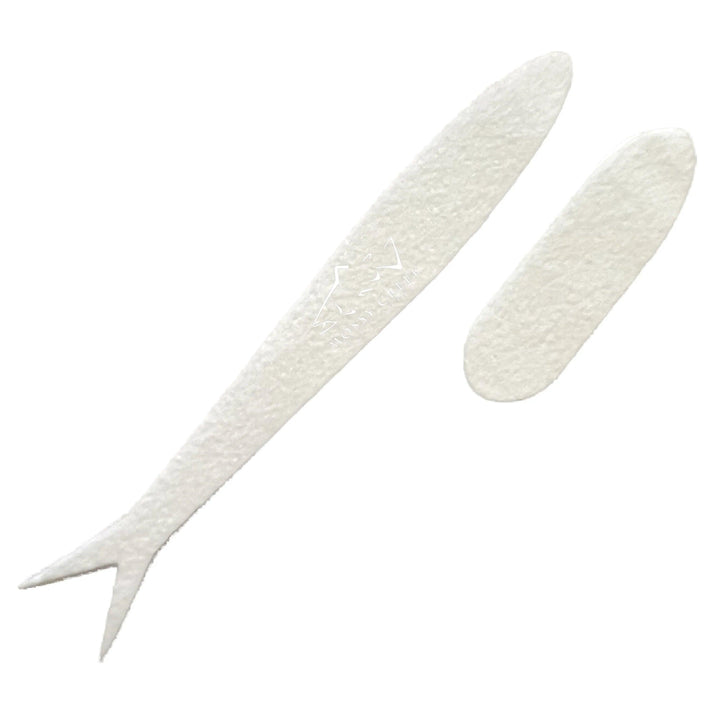 Mossy Creek MC Spoon Minnow body and tail in white, spoon minnow tail and body piece on white