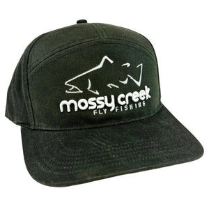 Mossy Creek Fly Fishing Pioneer oiled canvas hat in dark olive waxed canvas with white trout outline logo