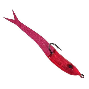 Mossy Creek Spoon Minnow fly in dark pink with dark pink body, pink forked tail and red eye, side view