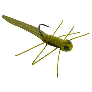 Mossy Creek Ned Rig fly in light olive with light olive tail, body and legs, dumbbell eyes and jig hook