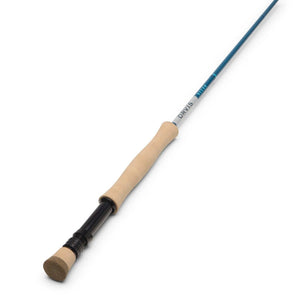Orvis Recon saltwater fly rod cork grip, black reel seat and fighting butt with matte blue blank