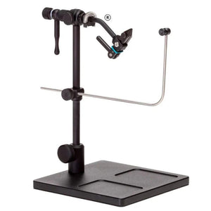 Renzetti Traveler 2300 rotary fly tying vise on black pedestal base with material clip arm