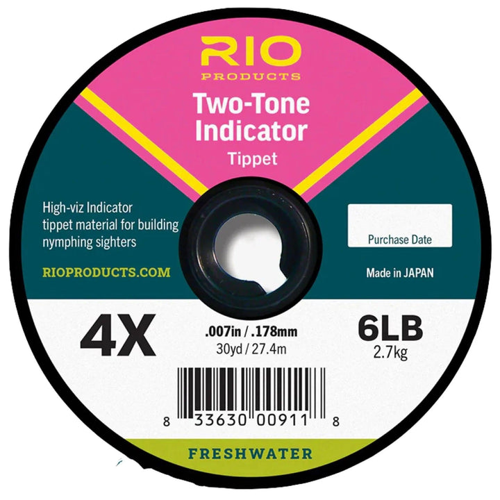 RIO Two-Tone Indicator tippet spool in pink, 4X 6 lb label