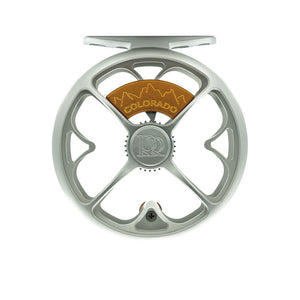 Ross Colorado fly reel in Matte Platinum, front view