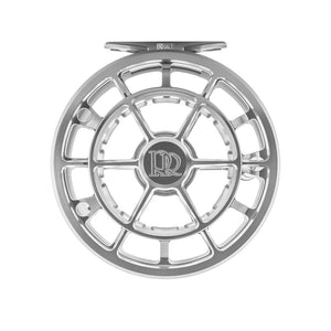 Ross Evolution R Salt fly reel in Platinum, front view
