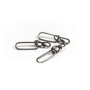 Scientific Anglers Locking Snaps in black, shown in three sizes