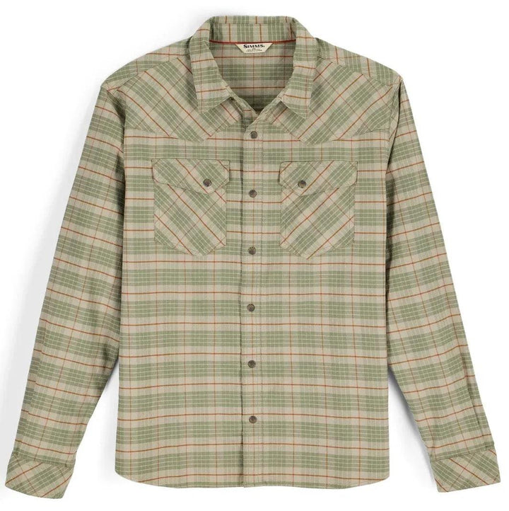 Simms Brackett Flannel in Drummond Plaid Stone, front view