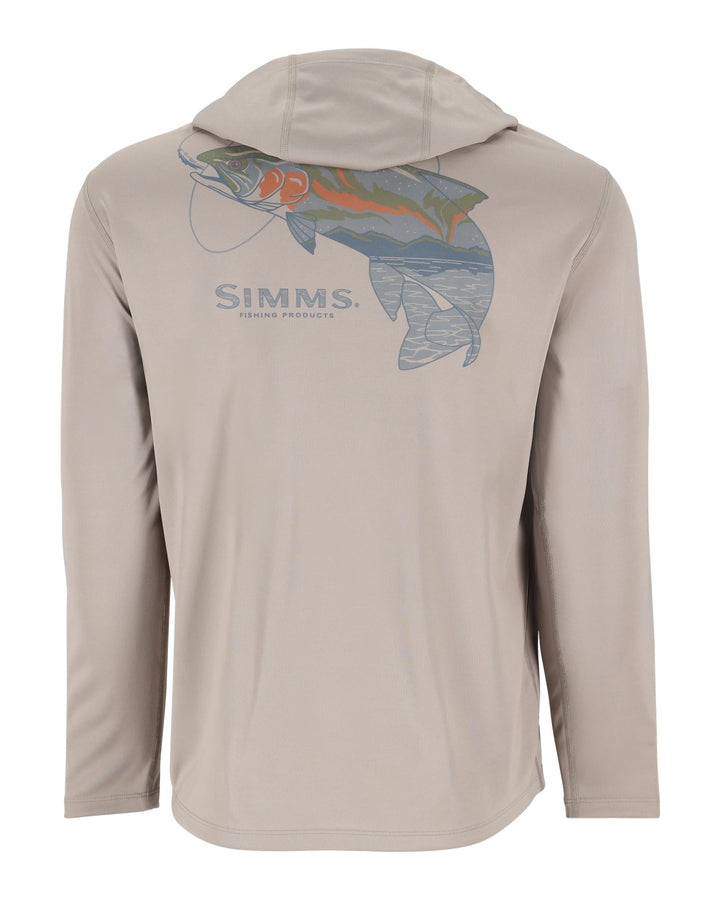 Simms Tech Hoody in Dolomite Trout, front view with trout graphic