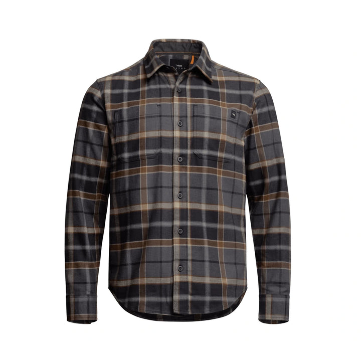 Sitka Ashland Lightweight Flannel Shirt in Black Cattail Plaid, front view