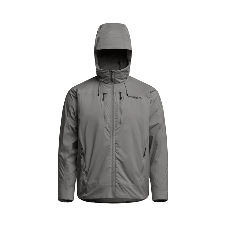 Sitka Timberline Pro Jacket in Cinder Grey, front view with hood up