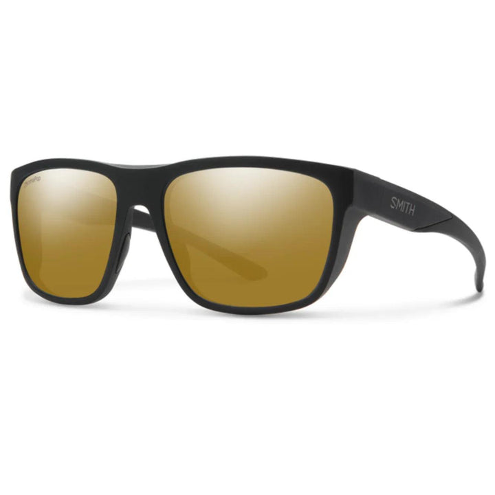 Smith Barra sunglasses, Matte Black frame, ChromaPop Polarized Bronze Mirror lens, three-quarter view