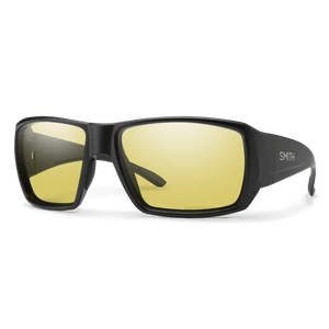 Smith Guide's Choice sunglasses, Matte Black frame, ChromaPop Glass Polarized Low Light Yellow lens, three-quarter view