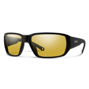 Smith Hookset sunglasses, Matte Black frame, ChromaPop Glass Polarized Low Light Yellow lens, three-quarter view