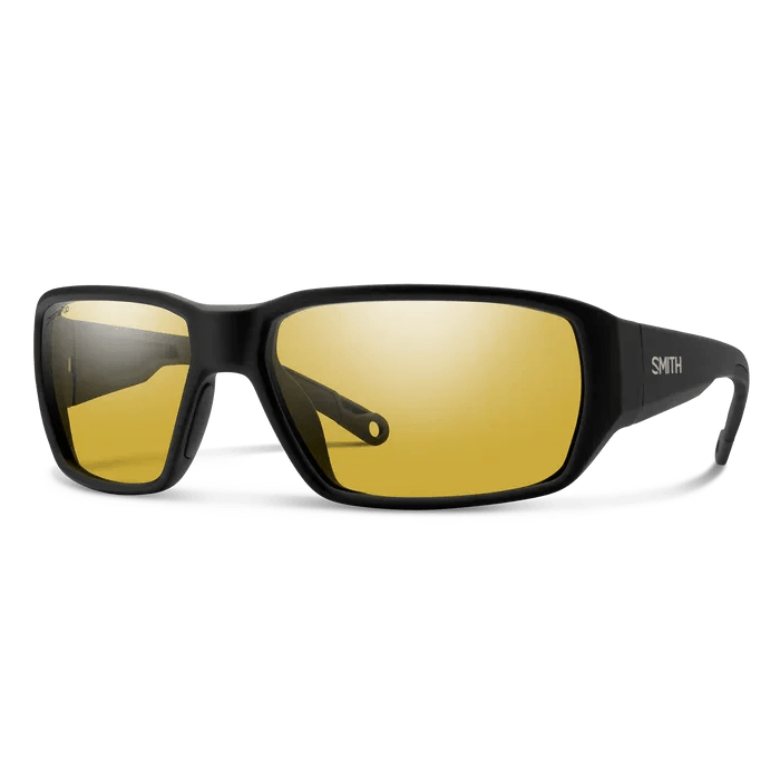 Smith Hookset sunglasses, Matte Black frame, ChromaPop Glass Polarized Low Light Yellow lens, three-quarter view