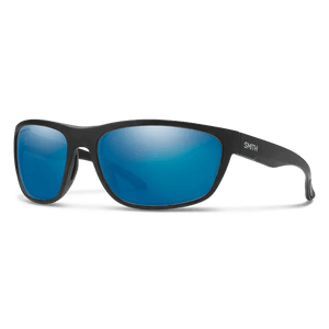 Smith Redding sunglasses, Matte Black frame, ChromaPop Glass Polarized Blue Mirror lens, three-quarter view