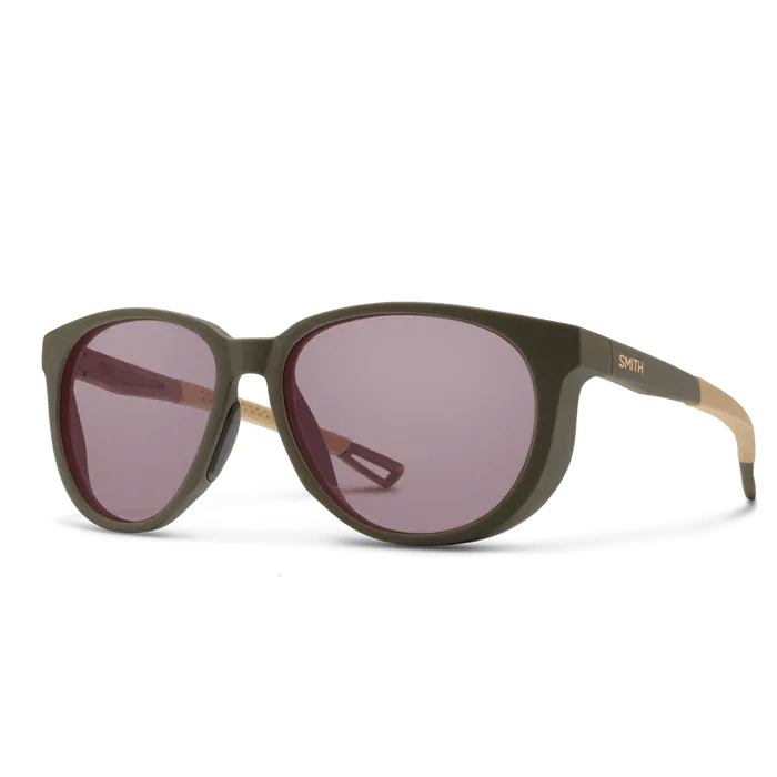 Smith Seeker sunglasses, Matte Forest frame, ChromaPop Low Light Rose lens, three-quarter view