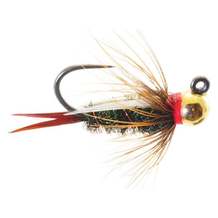 Umpqua Jigged Prince Nymph fly with tungsten bead, peacock body and white biots