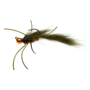 Umpqua Zirdle Bug Jig Orange Olive nymph with orange tungsten bead and rubber legs