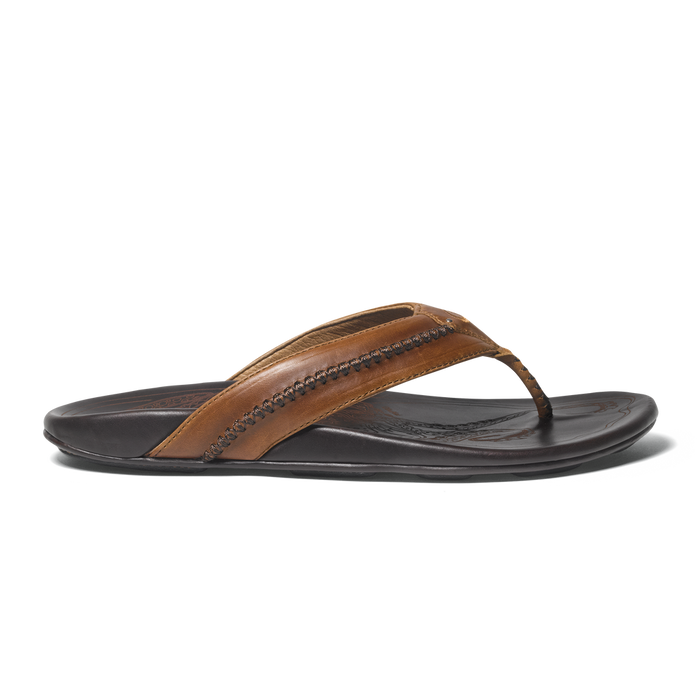 Olukai Mea Ola Men's Leather Beach Sandals Tan/ Dark Java