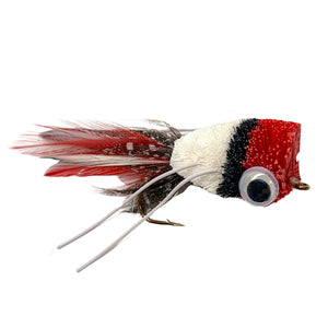 Deer hair bass bug topwater fly in red and white Porkey's Pet